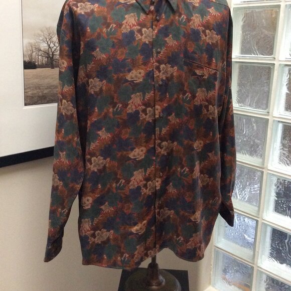 JACK LIPSON Men's Dress Shirt Long Sleeve XL Business Casual Dressy Brown Green - Picture 2 of 2